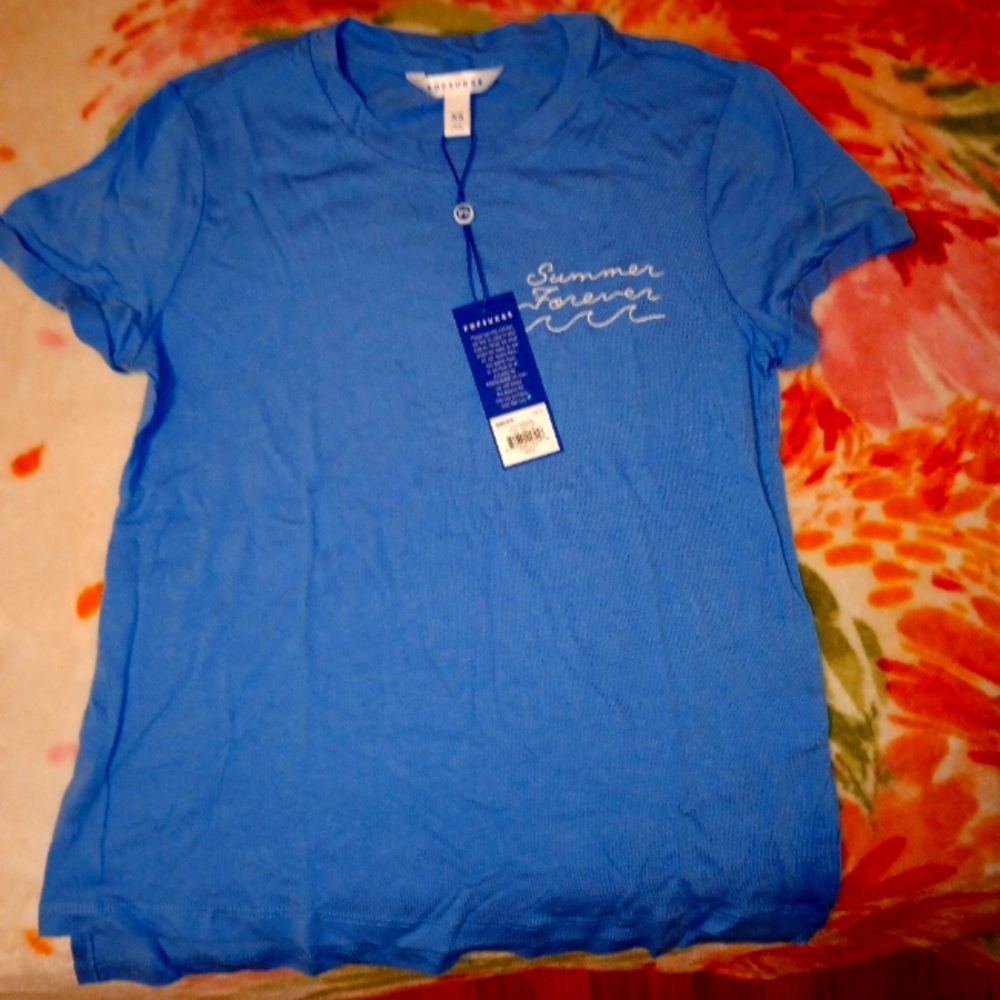Popsugar, Blue T-Shirt with 'Summer Forever'